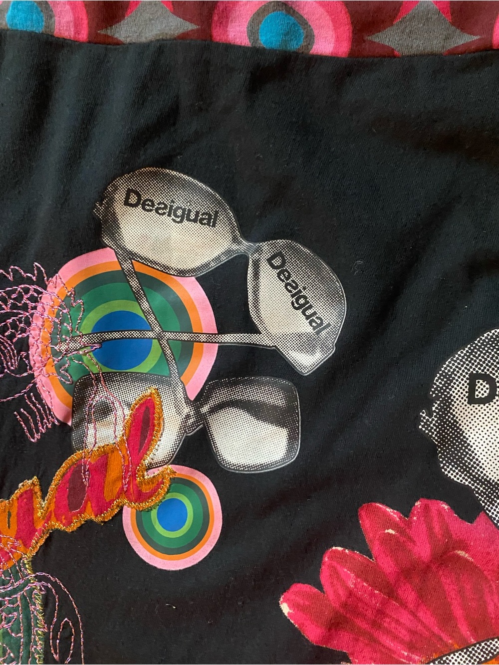 Desigual Black Skirt with Pink Floral & Multicolor Target Prints - Picture 5 of 10
